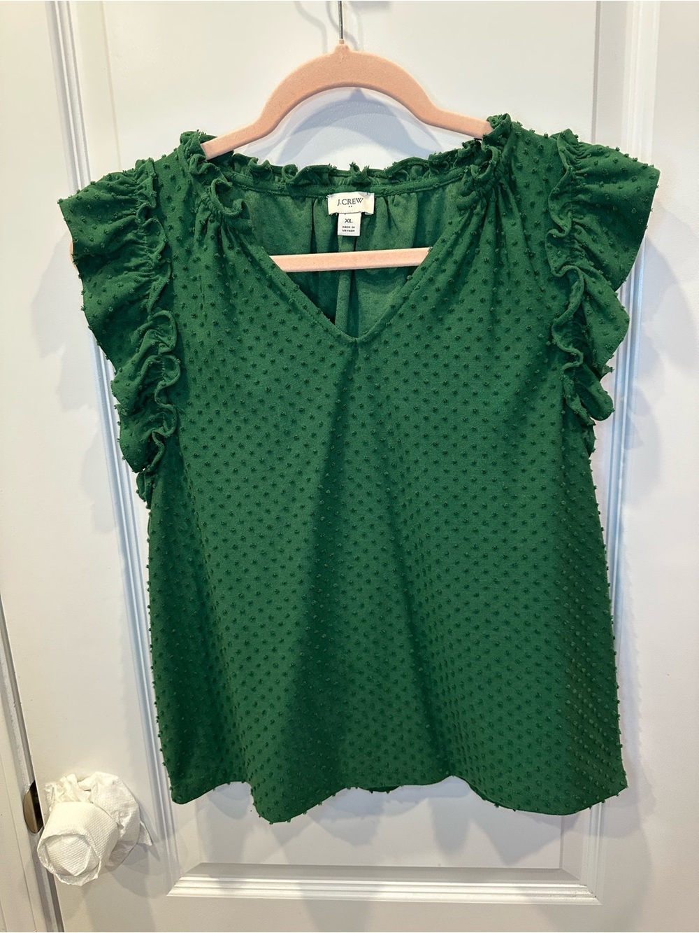 J. Crew Emerald Green Swiss Dot Ruffle Sleeve Blouse